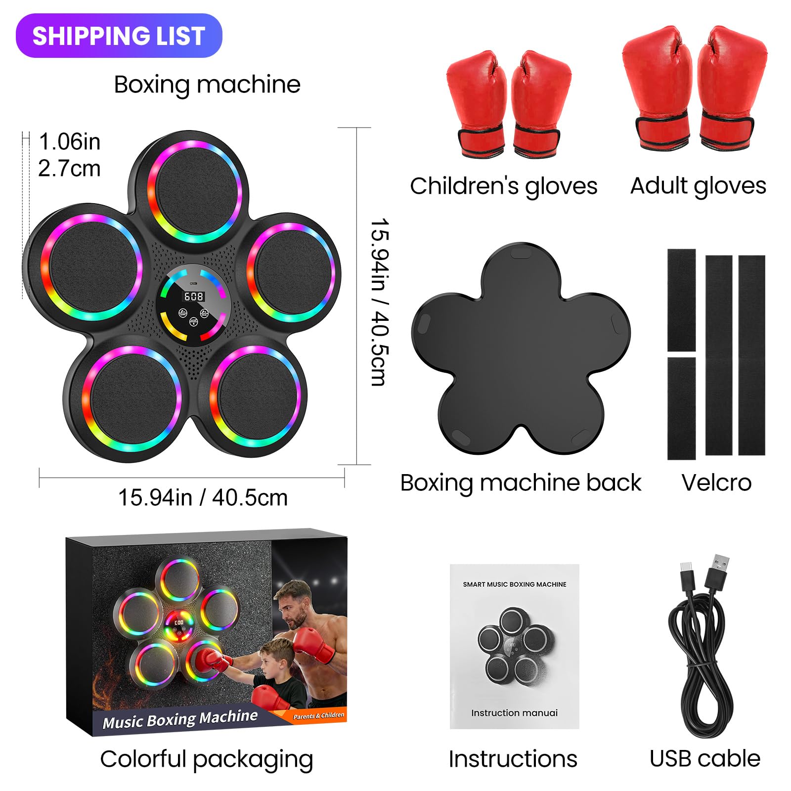 IERAKOR Máquina de Boxeo Musical de Pared con Bluetooth, 2 Pares de Guantes | Music Boxing Machine, 9 Modos y Velocidades, Luz de Color, Contador de Puntos, Deporte en Casa Antiestrés, Adultos y Niños