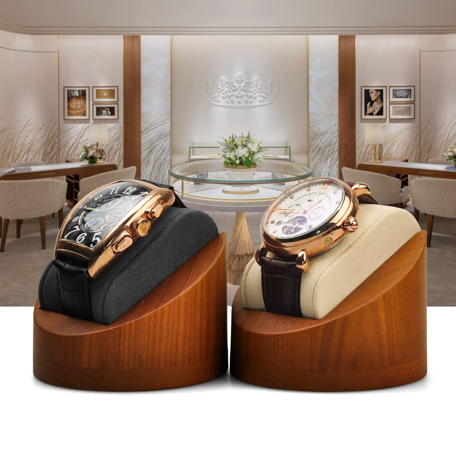 Oirlv Présentoir à montres en bois massif - Présentoir à bijoux (rond simple, gris)