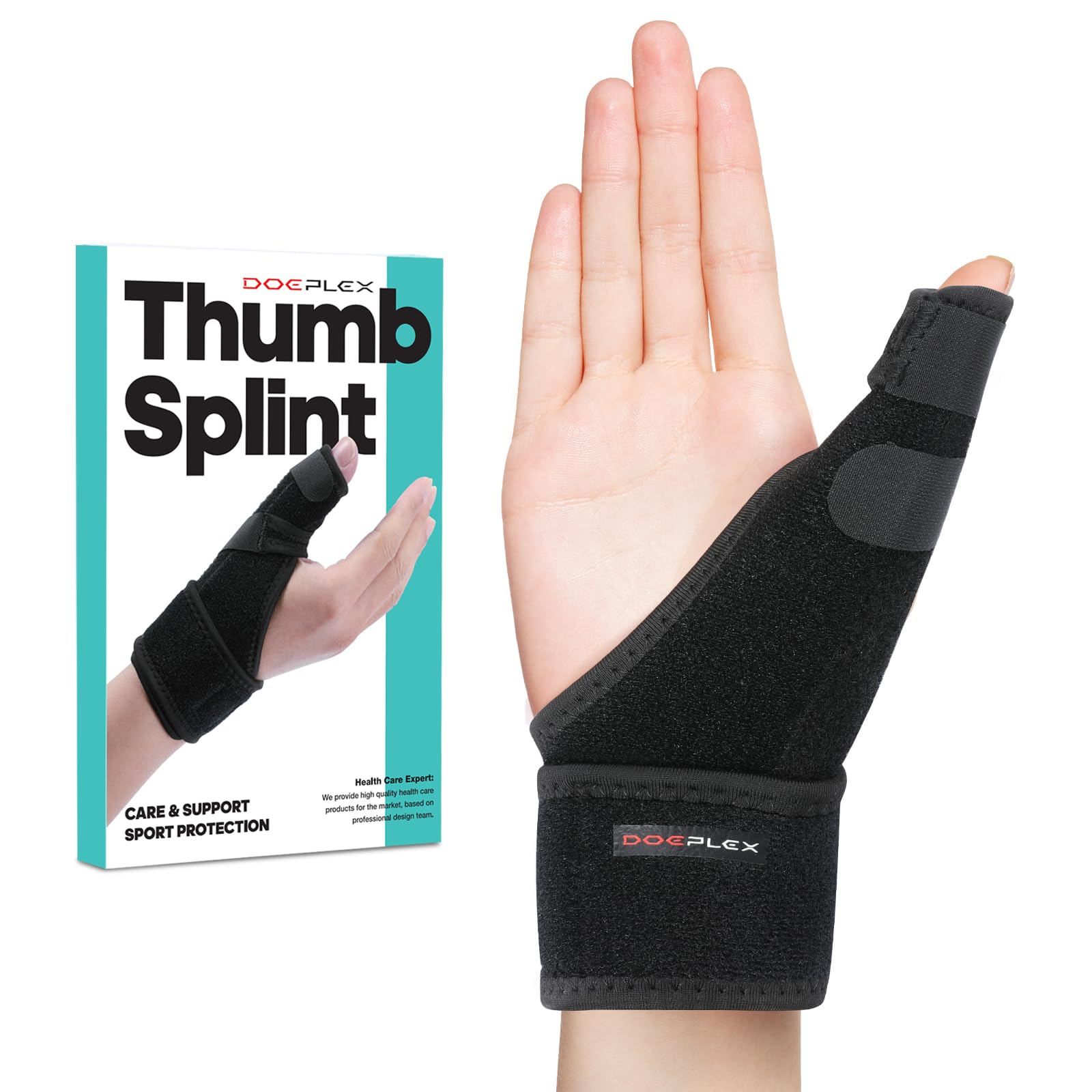 Trigger Thumb Splint, Adjustable Thumb Spica Support Brace Stabilizer for Arthritis Pain, Sprains, Tendonitis Relief, One Size Fits Right or Left Hand (Black)