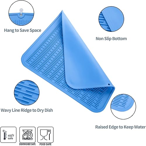 Miniatura 650 de Tapete de silicona para secado de platos para múltiples usos, fácil de limpiar, ecológico, resistente al calor, tapete de silicona para encimera