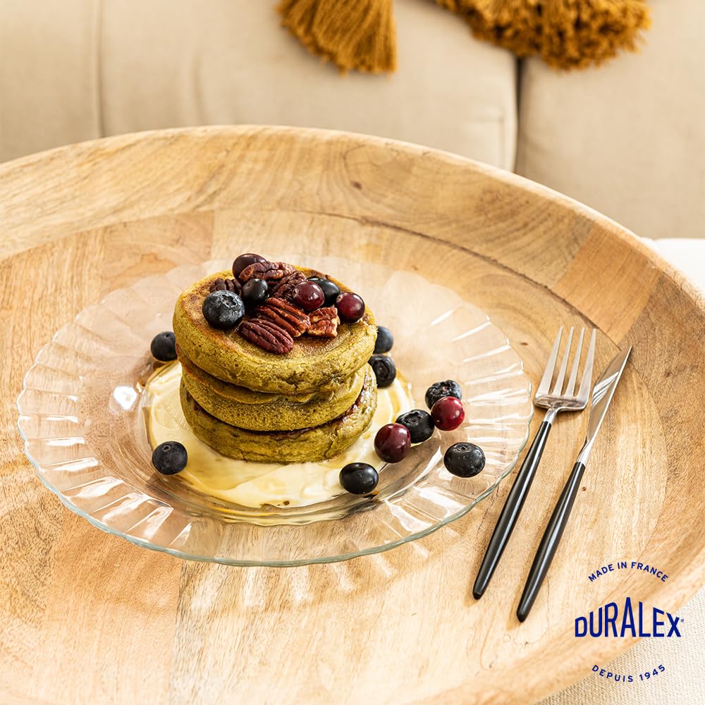 Duralex® Colección Le Picardie® | Plato ondulado de cristal - Cena 23 cl, sopa 23 cl y postre 20,5 cm | Resistente a los arañazos, apto para lavavajillas y microondas, fabricado en