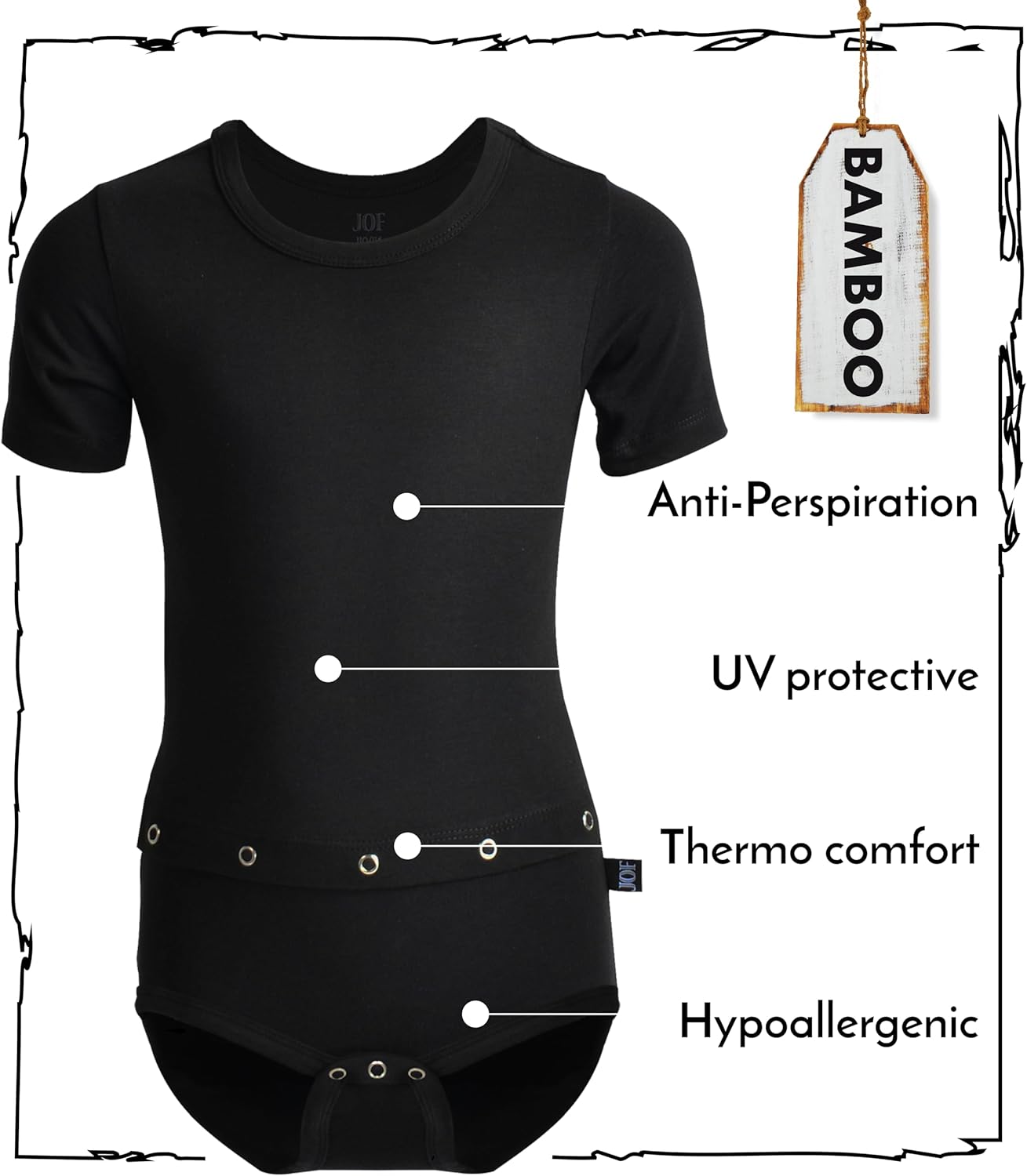 New York Shortsleeve Bodysuit With Feeding Tube For Kids | Black | Adaptive Clothing For Children With Special Needs - Image 3