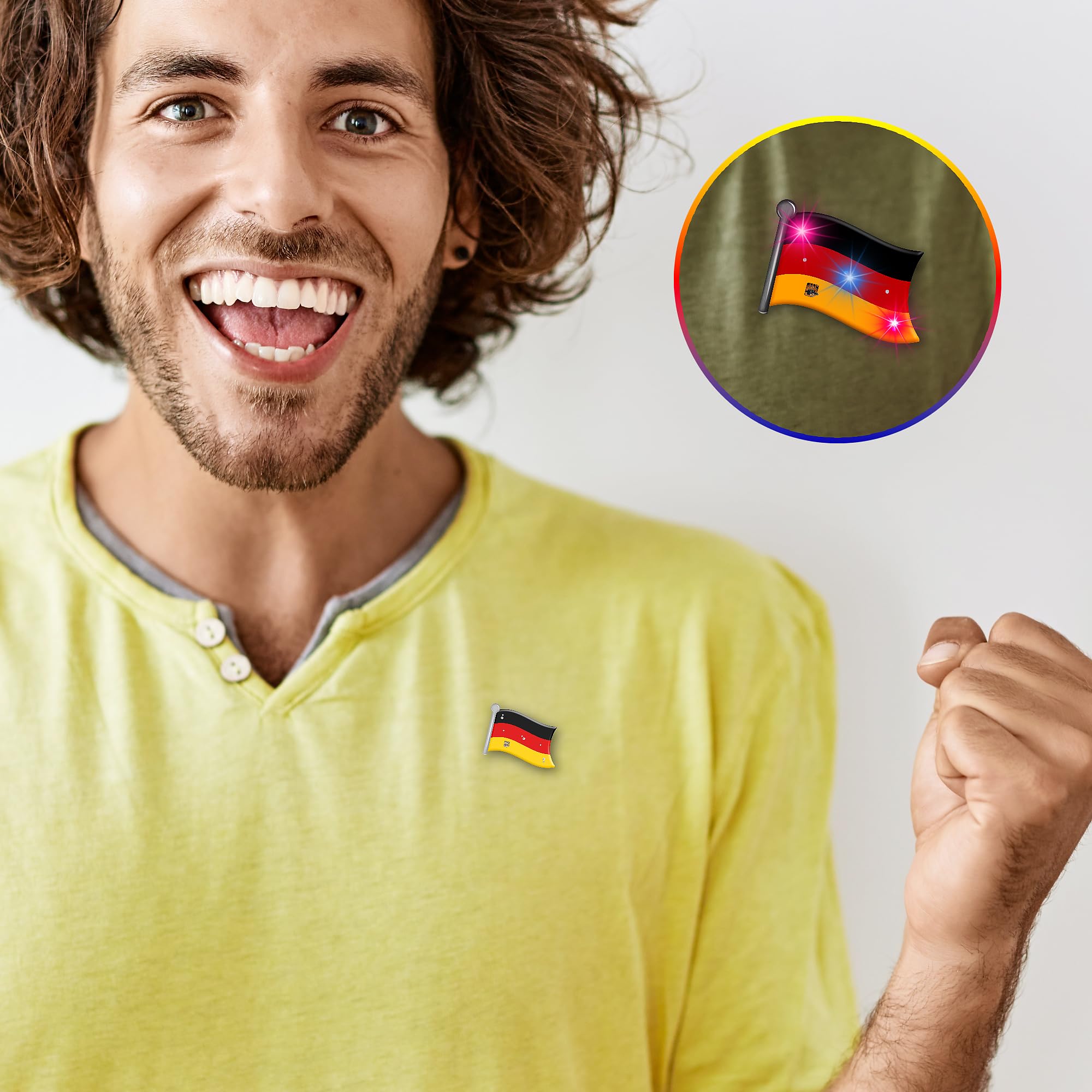 Anstecker mit Led Blinklicht inkl. Batterie Fussball Pin Fan Artikel Länderflagge Fussball WM