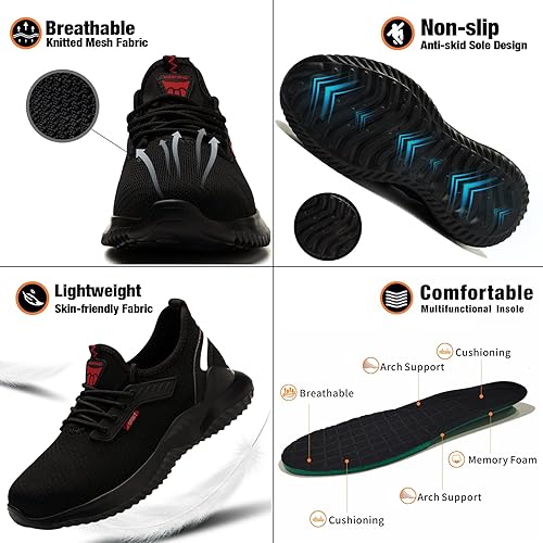 Miniatura 4 de Kezhiho Zapatos de trabajo con punta de acero para hombre, ligeros, cómodos, antideslizantes, a prueba de pinchazos, zapatos de seguridad,