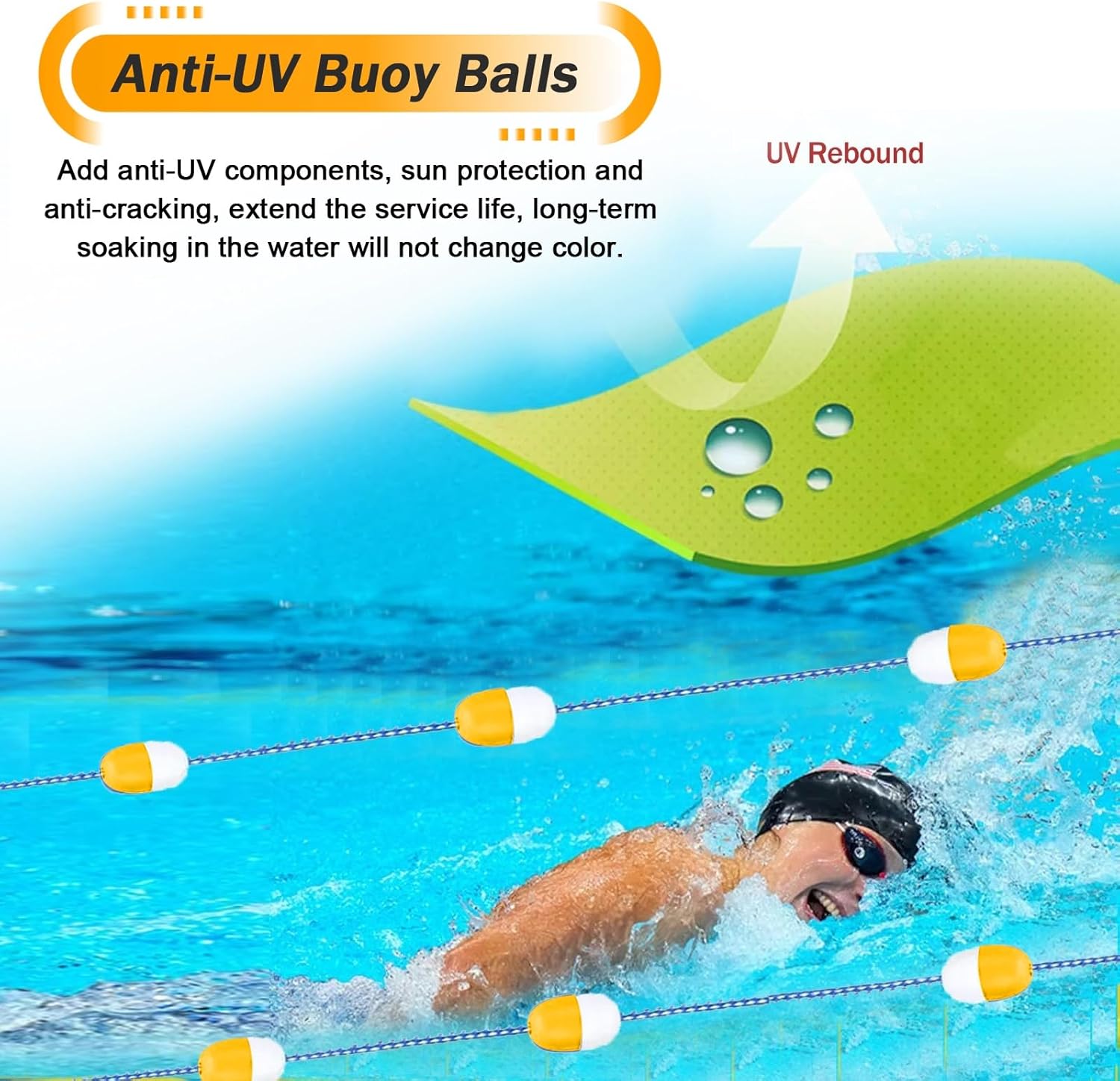 Professional Pool Safety Float Line Divider Rope Kits - Yellow & White Swimming Lane Dividers with 2 Hooks, Adjustable Lengths for Deep/Shallow End Use