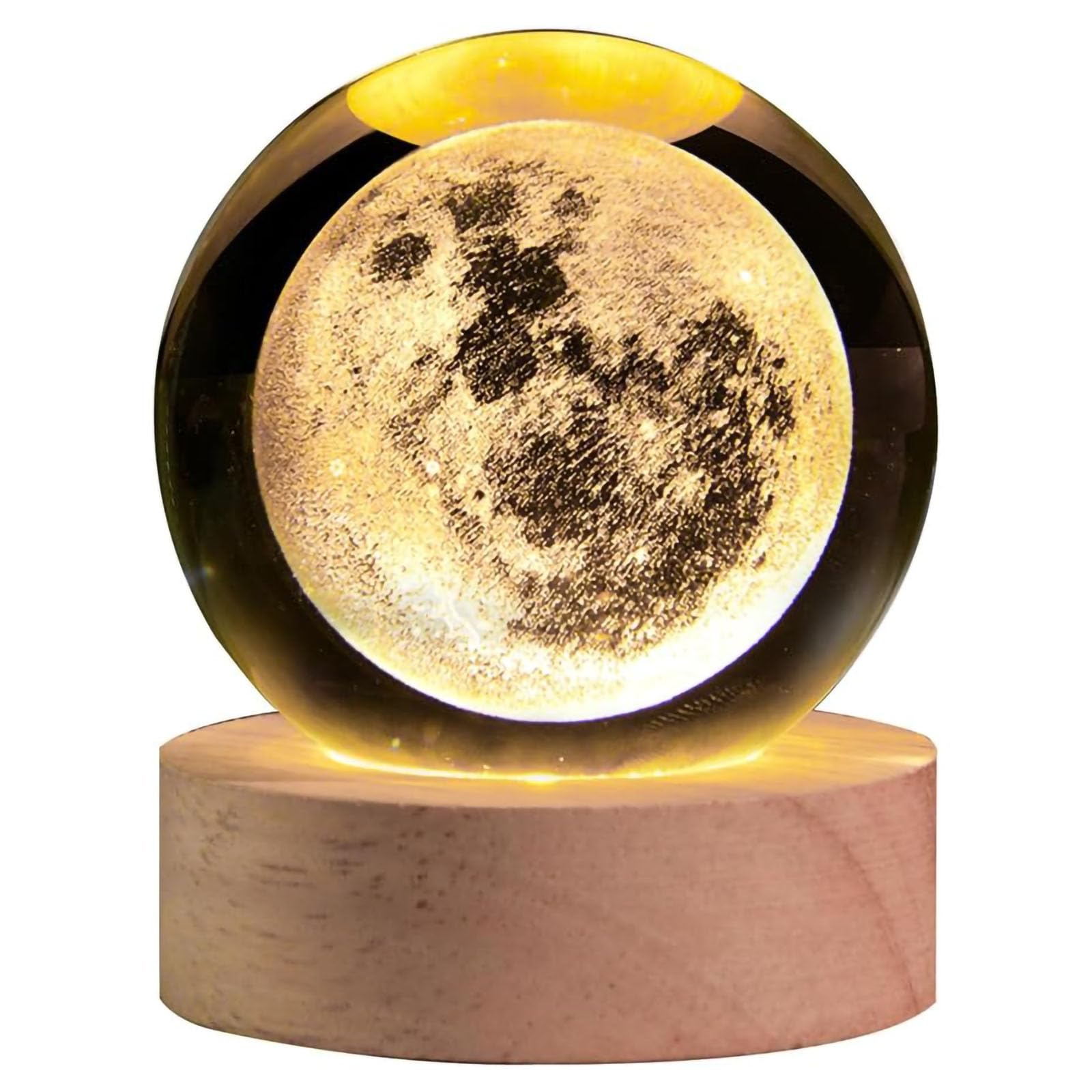 Rayyan3D Moon Crystal Ball Night Light, with LED Stand, Crystal Glass Ball Night Light, Crystal Moon Figurine Lamp Decoration, Glass Sphere Paperweight Decorative Balls(6 CM)