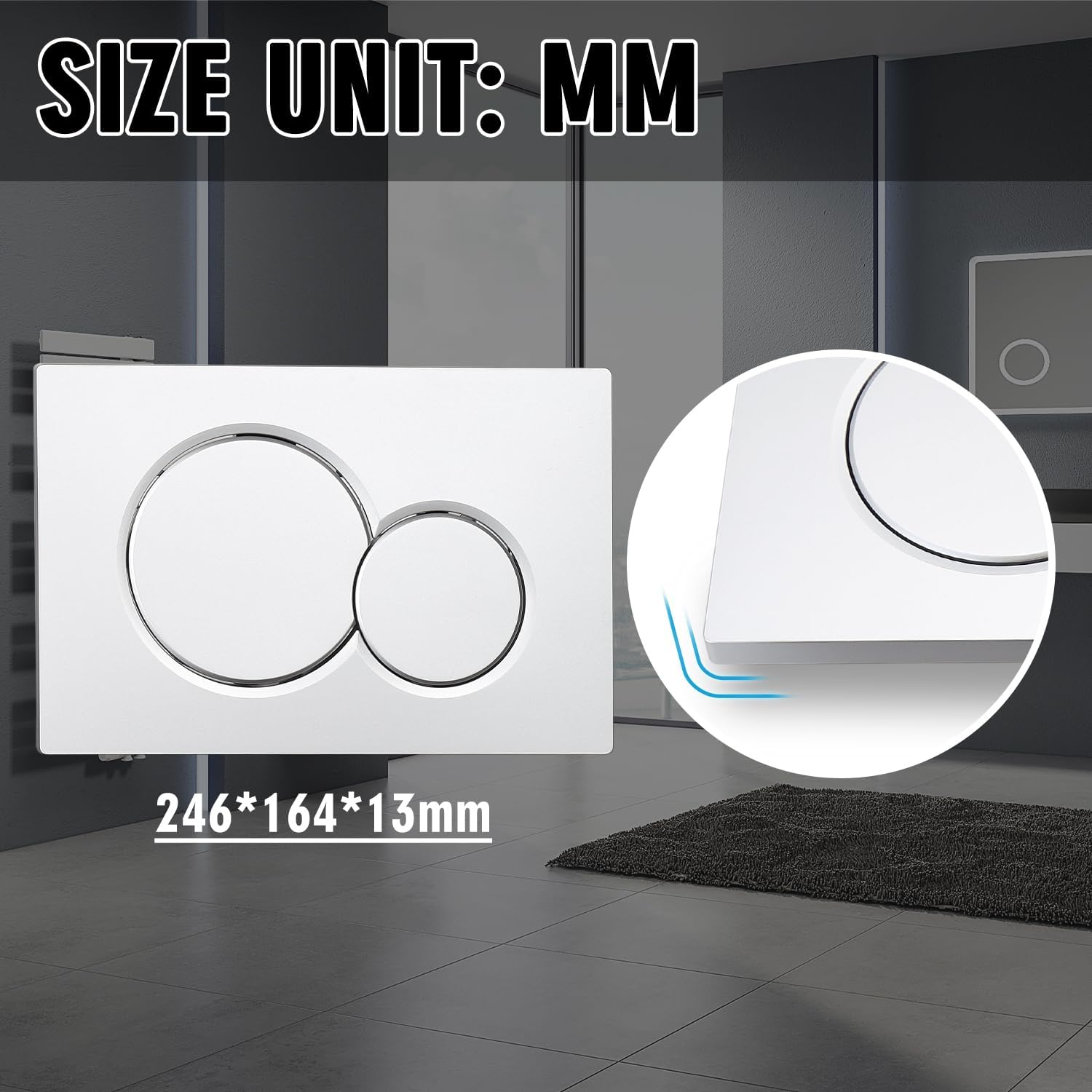 PureHaven Dual Flush Actuator Plate for Wall Hung Toilet tank, Compatible with Geberit Sigma01 115.770.JQ.5 Hidden Water Tank Panel with Dual Flush Buttons, Durable Plastic Flush Plate(Silver)