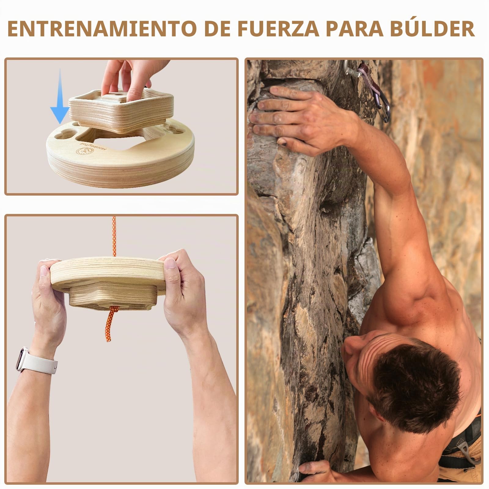 MonkeyTail Hangboard - Tabla de escalada para fortalecer el mango de escalada de madera para interiores y exteriores