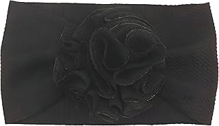 Gentle Stretchy Headband - Gentle stretchy headband of nylon with small flower accent, designed for newborns, secure comfortable grip, breathable, easy fasten, available in pastel tones. (black)