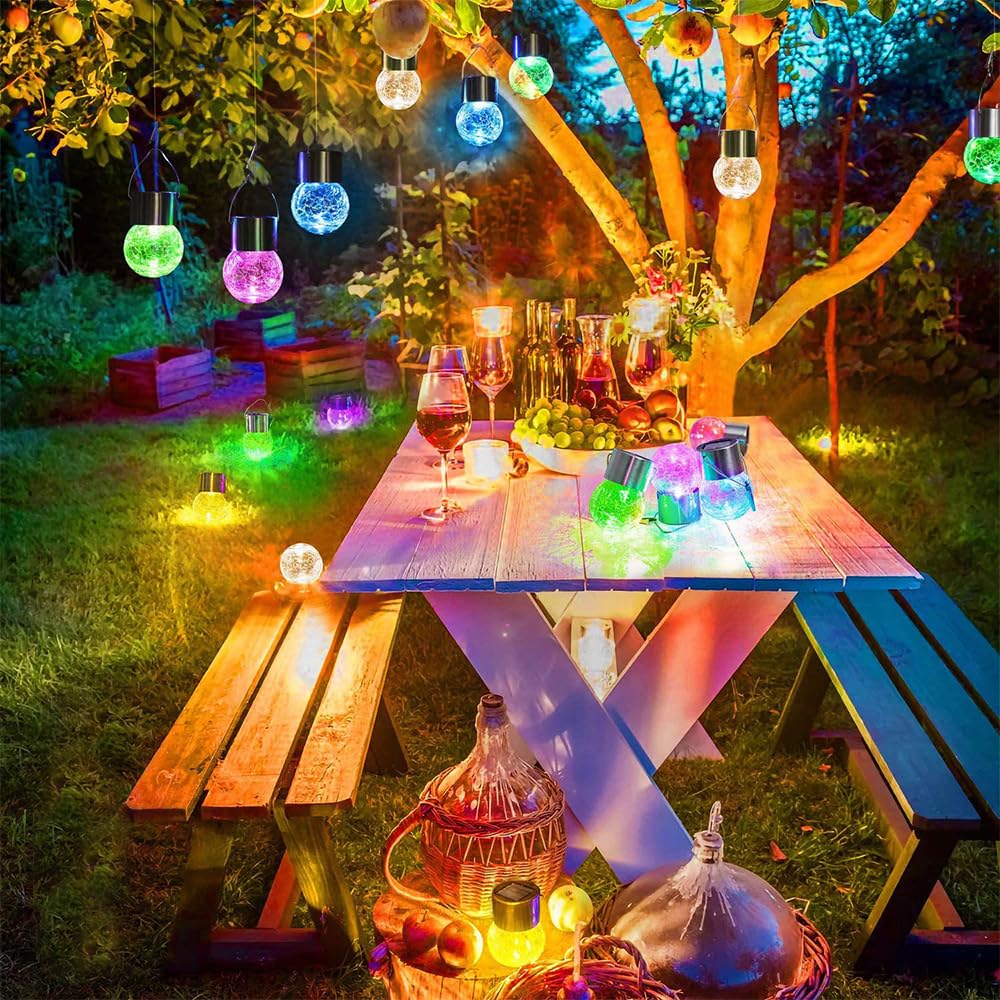 HIQE-FL Solarlampen für Außen Hängend,10 Stück Wetterfest LED Solar Hängend Lampen,Solarleuchten für Garten,Solar Glas Risslicht für Außen Deko,Balkon,Party Dekoration