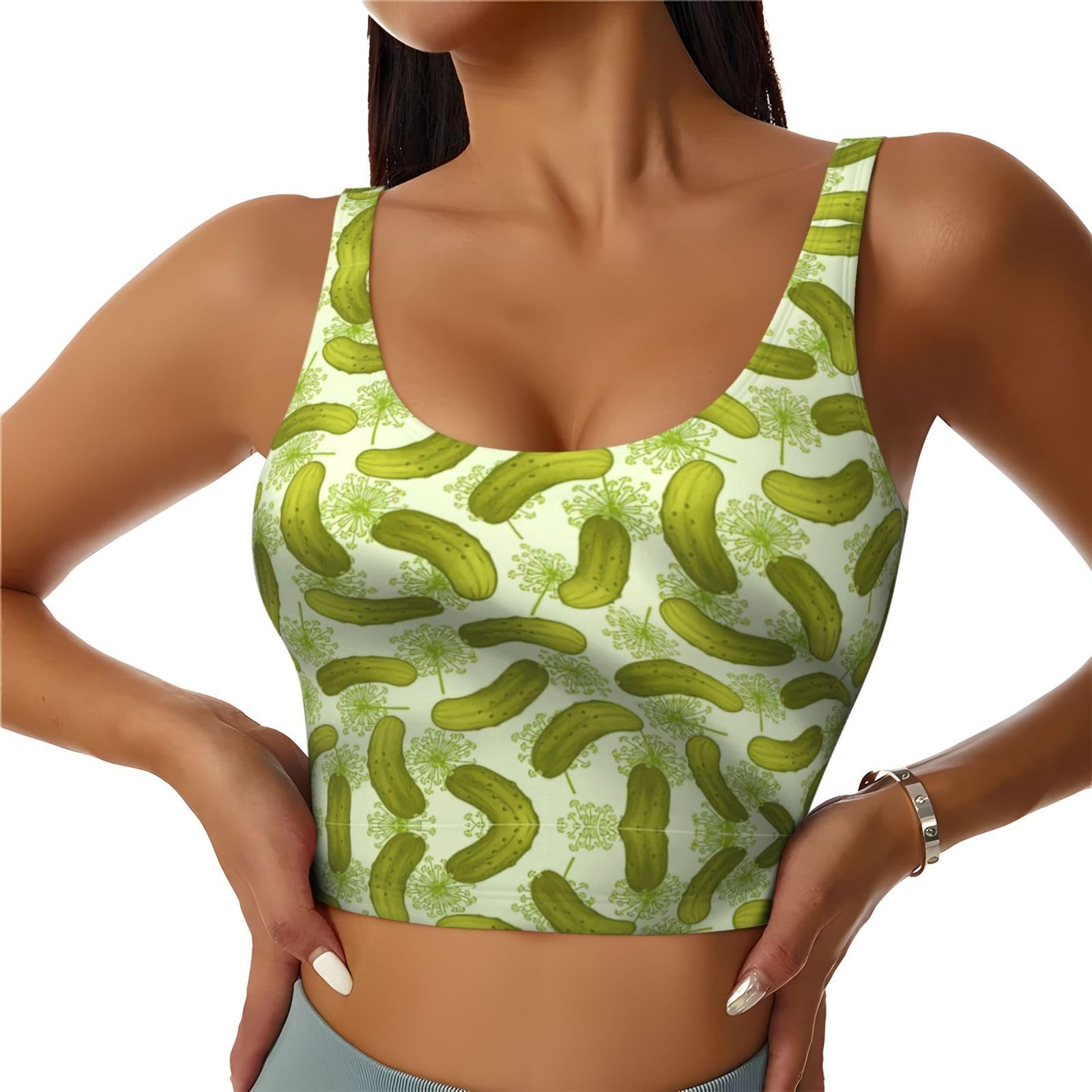 Sushi Dill Pickles Athletic Tops for Women Sleeveless Running Top Yoga Bra Breathable Exercise Workout Vest Black