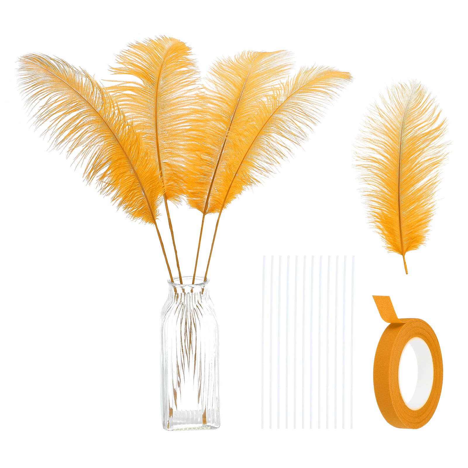 Plumes d'autruche naturelles haut de gamme dorées pour composition florale