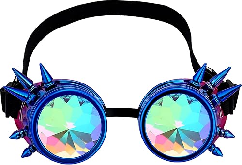Miniatura 125 de Gafas de caleidoscopio retro con pinchos, gafas de cristal arcoíris steampunk estilo soldadura, gafas de cosplay punk