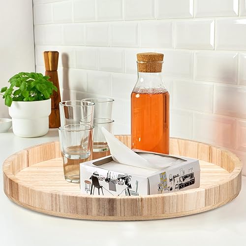 Vista 5 de Bandeja de madera maciza extra grande de 16 pulgadas, bandeja redonda para mesa de café, aperitivos, comidas, plato para servir cocina, fiesta, bar