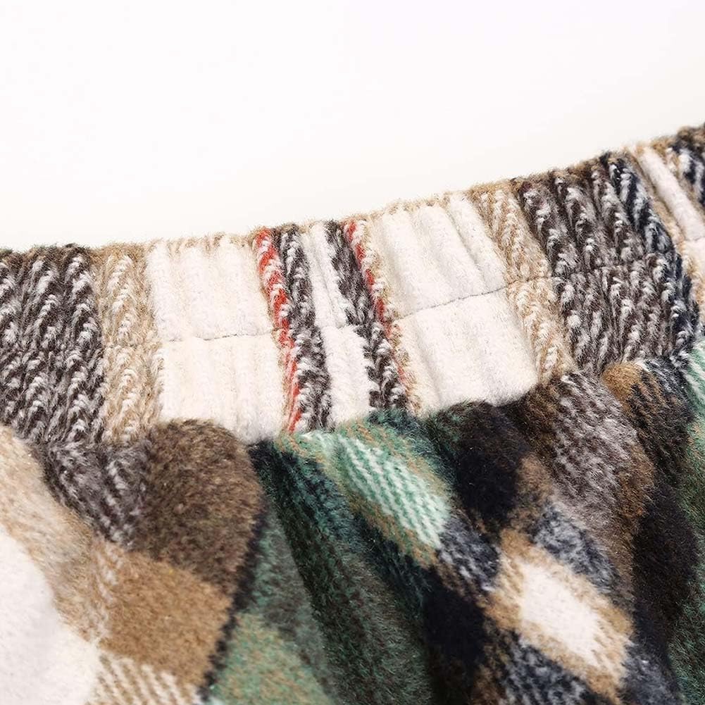 Women's Long Plaid Wool Skirt Fall Winter High Waist A-line Pleated Wool Tartan Skirts - Image 5