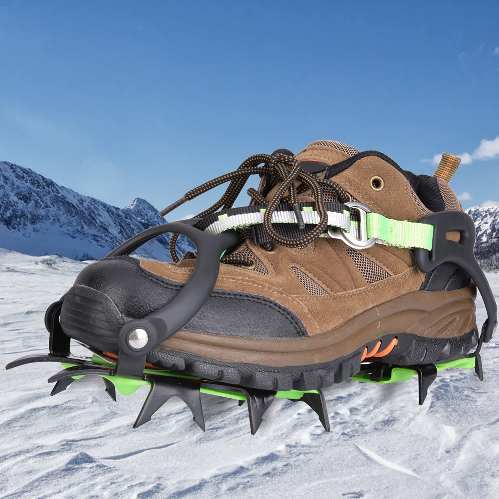 HERCHR Crampons De Traction sur Glace, 1 Paire De Crampons à 14 Dents pour Chaussures à Pointes Antidérapantes en Acier Inoxydable pour la Randonnée, l'escalade, L'alpinisme