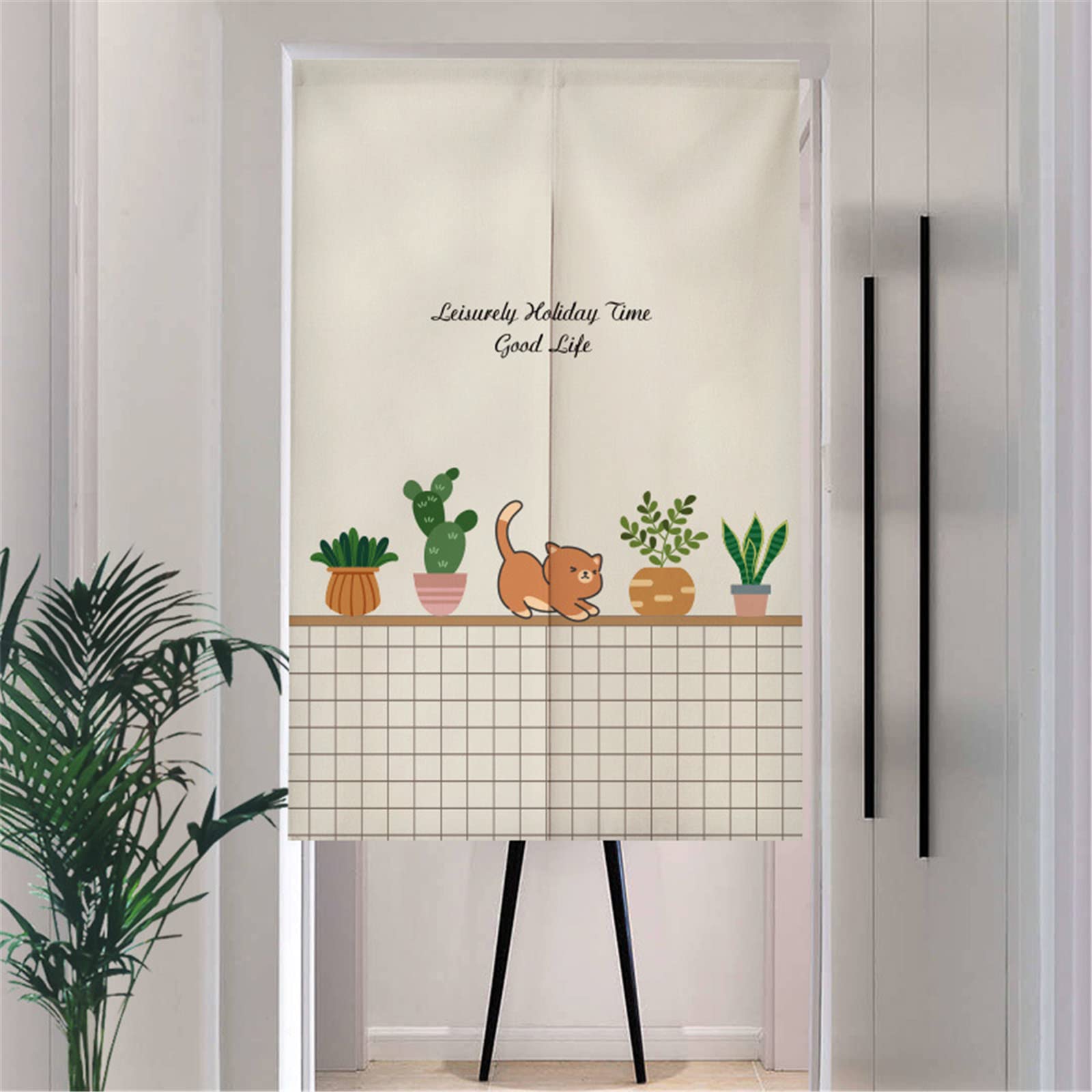 Noren Japonais Chat Mignon – Rideau De Porte En Lin 90x150 Cm, Décoration Cuisine & Chambre Style A