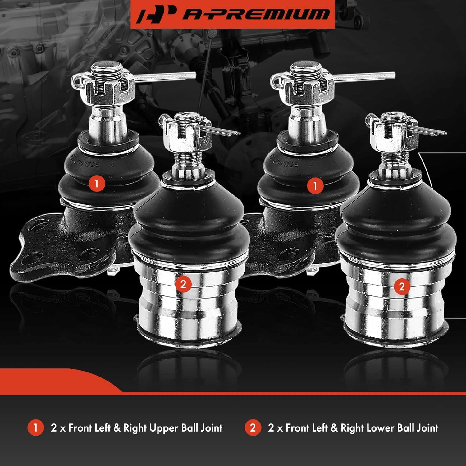 A-Premium Set of 4, Front Upper & Lower Ball Joints Kit, Compatible with Dodge Durango 1998-1999, Dakota 1997-1999, 4WD Only