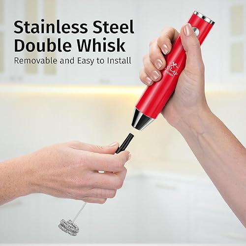 Vista 932 de Zulay Kitchen - Espumador de leche de mano con pilas AA Duracell: batidora de bebidas resistente para café, latte, capuchino y más, color aurora