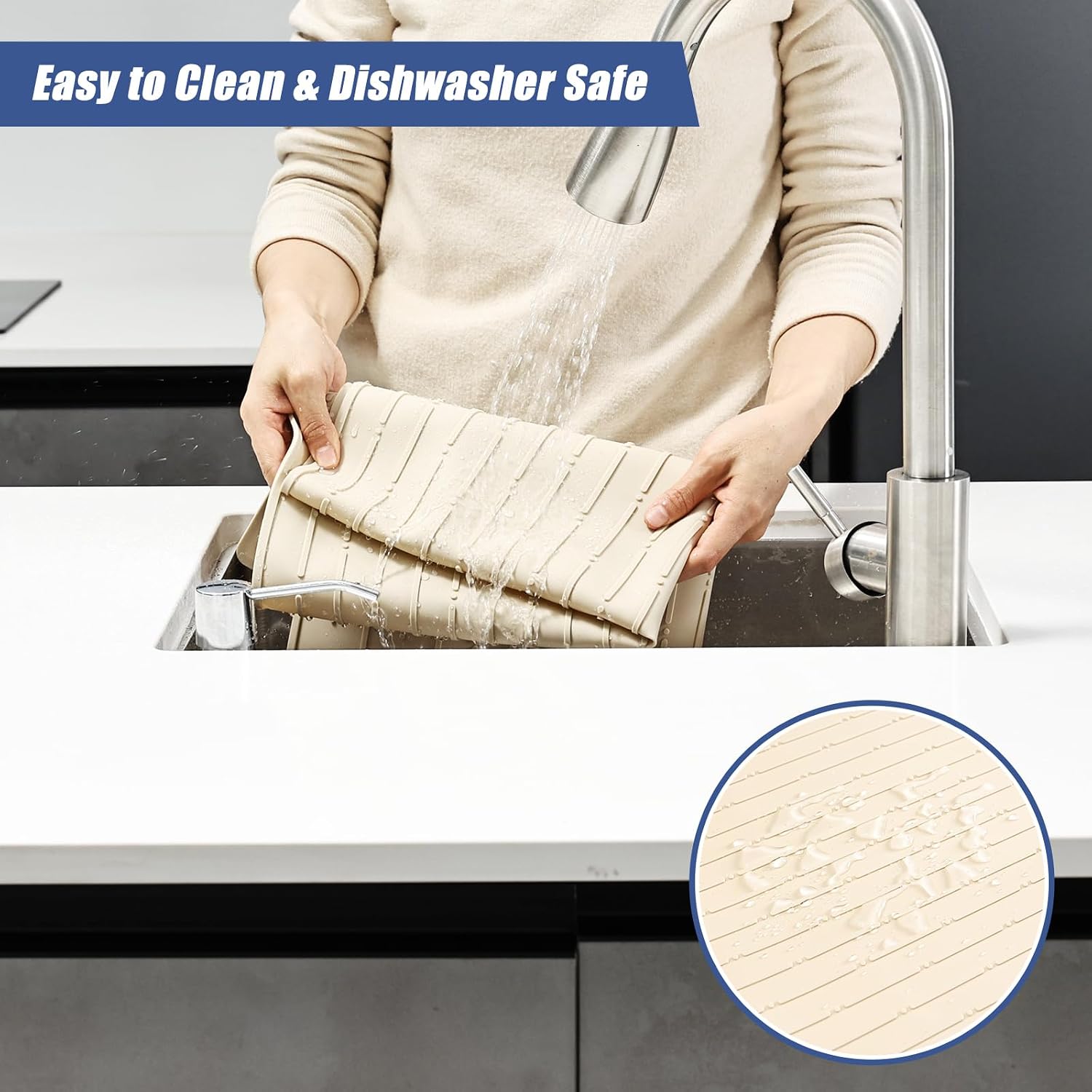 Silicone Dish Drying Mat 20" x 28", Non-Slip Easy Clean Sink Mat Large Heat-Resistant Dish Drainer Mat for Kitchen Counter, Sink, Refrigerator or Drawer Liner