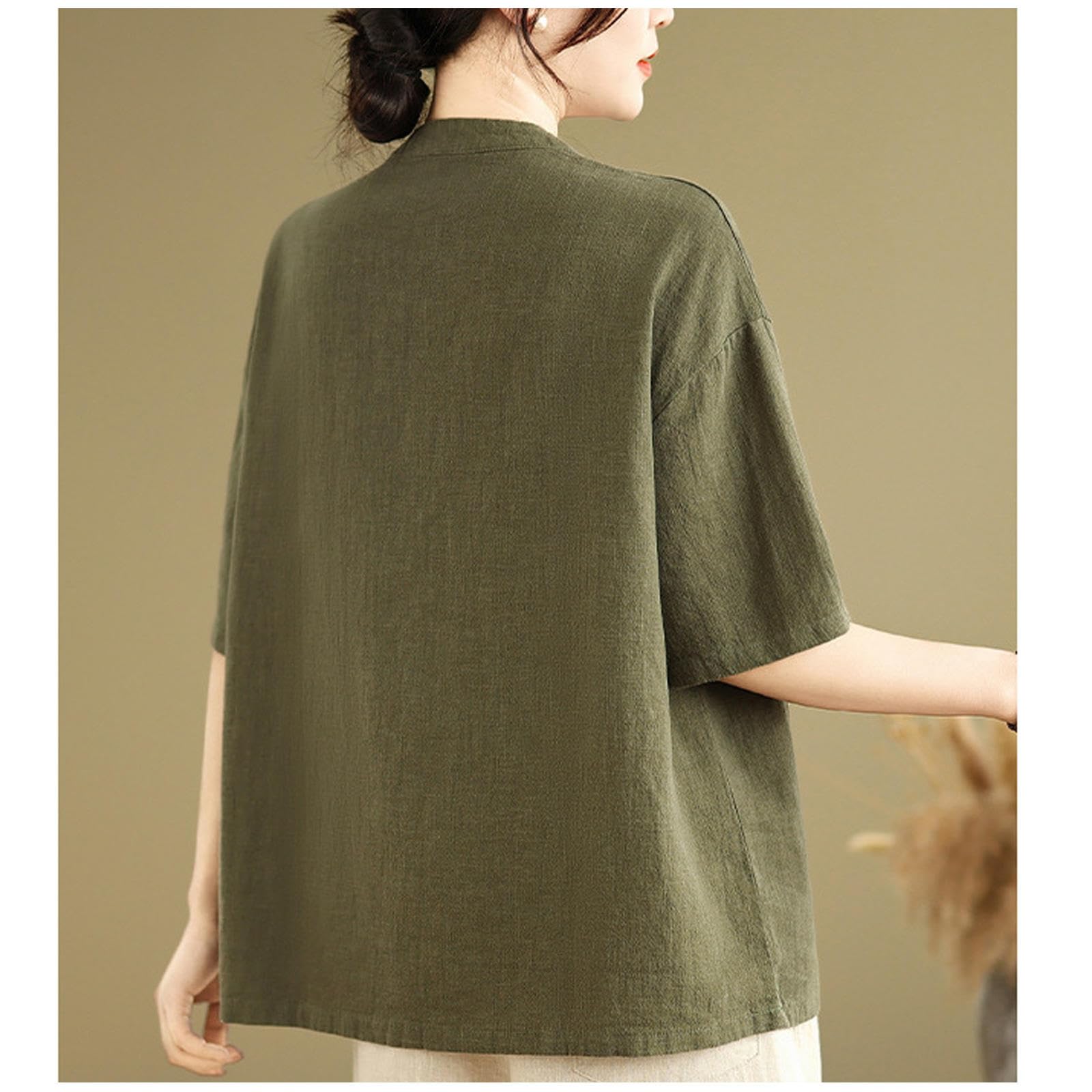 Uniforme da Tai Chi, Kung Fu Cinese, con Maniche Corte, per Arti Marziali, per Donne, per Esercizi Mattutini,ArmyGreen-XXL