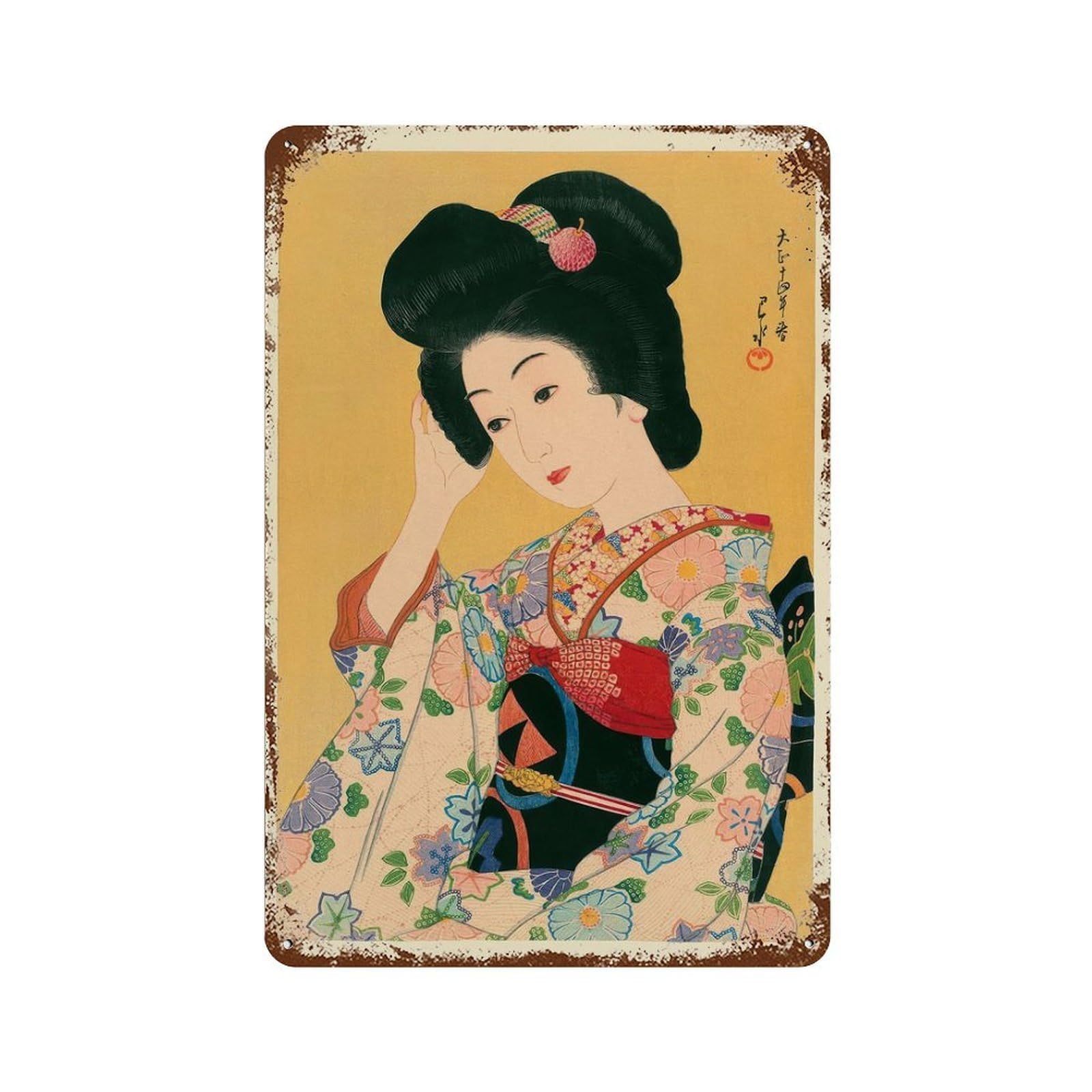 xiaoxiaoshen Japanese Geisha Woodblock Kawase Hasui Painting Wall Decor Art Metal Tin Poster Modern Home Decor Art Home Bar Shop Decorations Vintage Sign 30x20cm