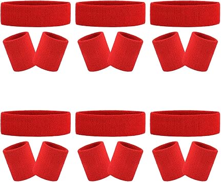 18 Pieces Sweatbands Headband/Wristband Set, Sports Sweatband Headband Wrist Sweat Band Set for Athletic Men and Women Working Out, 80s Costume Party