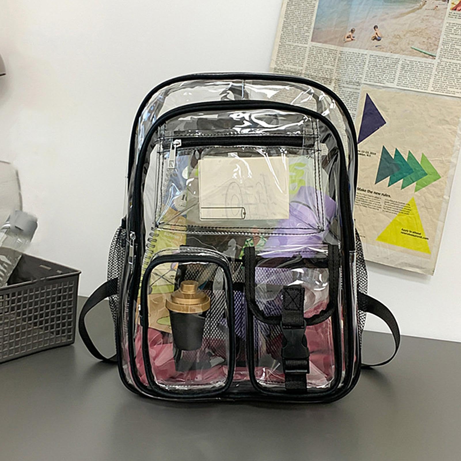 Zaino da uomo, zaino sportivo da uomo, zaino impermeabile, borsa da scuola trasparente, borse resistenti, zaini trasparenti, borsa per libri scolastici resistenti, borsa trasparente di grande