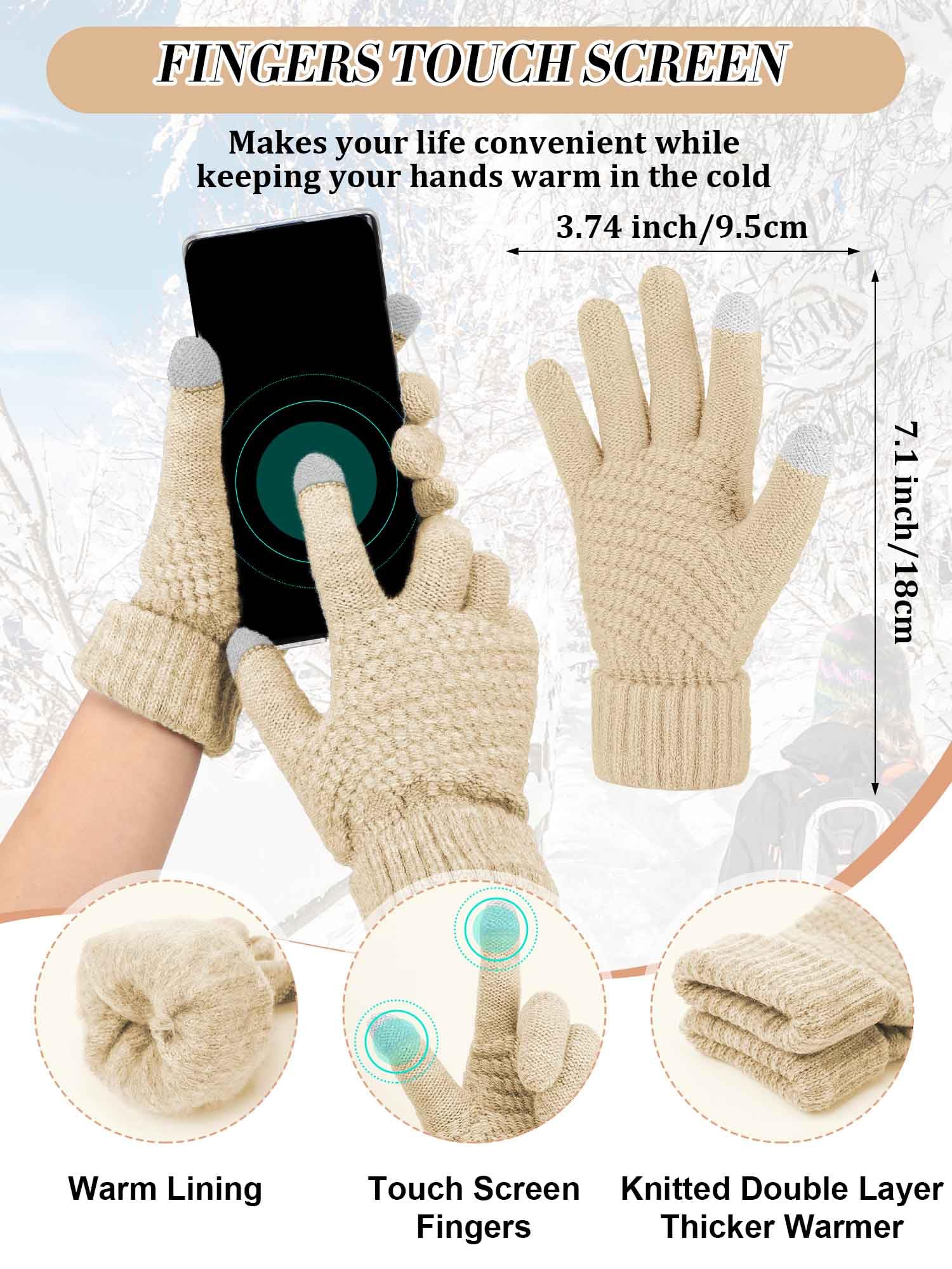 Suhine 9-teiliges Damen-Winter-Set, warme Strickmütze, Mütze mit Bommel und Touchscreen-Handschuhen, kariert, Schal, Decke für Damen und Herren, Winter