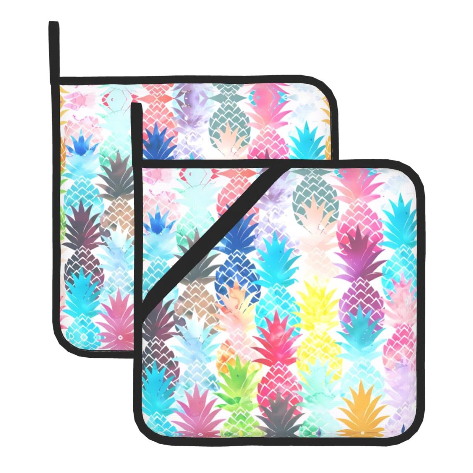 WHJSHOP painting Prints Square Hot Pads for Kitchen - Waterproof Pot Covers with Hanging Loops - Thick Heat Resistant Trivets for Serving & BBQ, 2-Piece Set