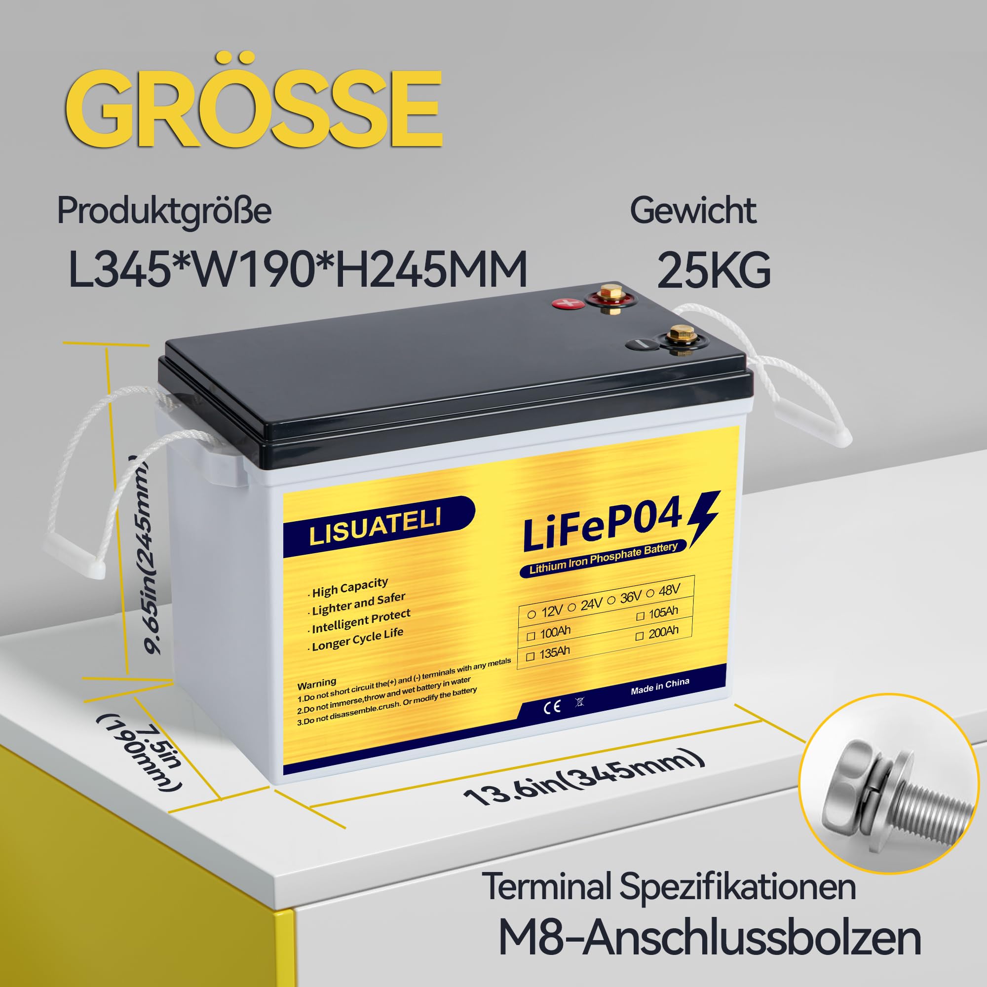 Batería de litio LiFePO4 de 12 V, 300 Ah, Bluetooth integrado de 200 A BMS, máx. 3840 Wh de potencia, 10 años y 8000 ciclos de batería de litio de ciclo profundo, perfecta para autocaravana