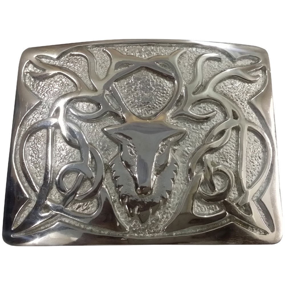 House Of Highland 77 Unisex Chrome Scottish Highland Kilt Belt Buckle Stag Head Design Antique/Chrome/Gold Finish (Chrome)