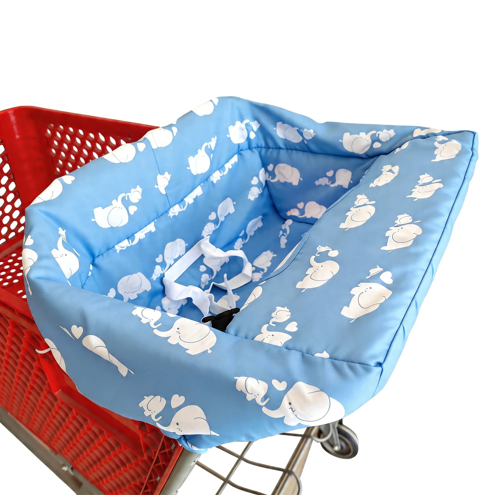 Funda portátil para carrito de la compra | Fundas para silla alta y carrito de comestibles para bebés, niños, bebés y niños pequeños, incluye bolsa de transporte gratis (simple elefante azul)
