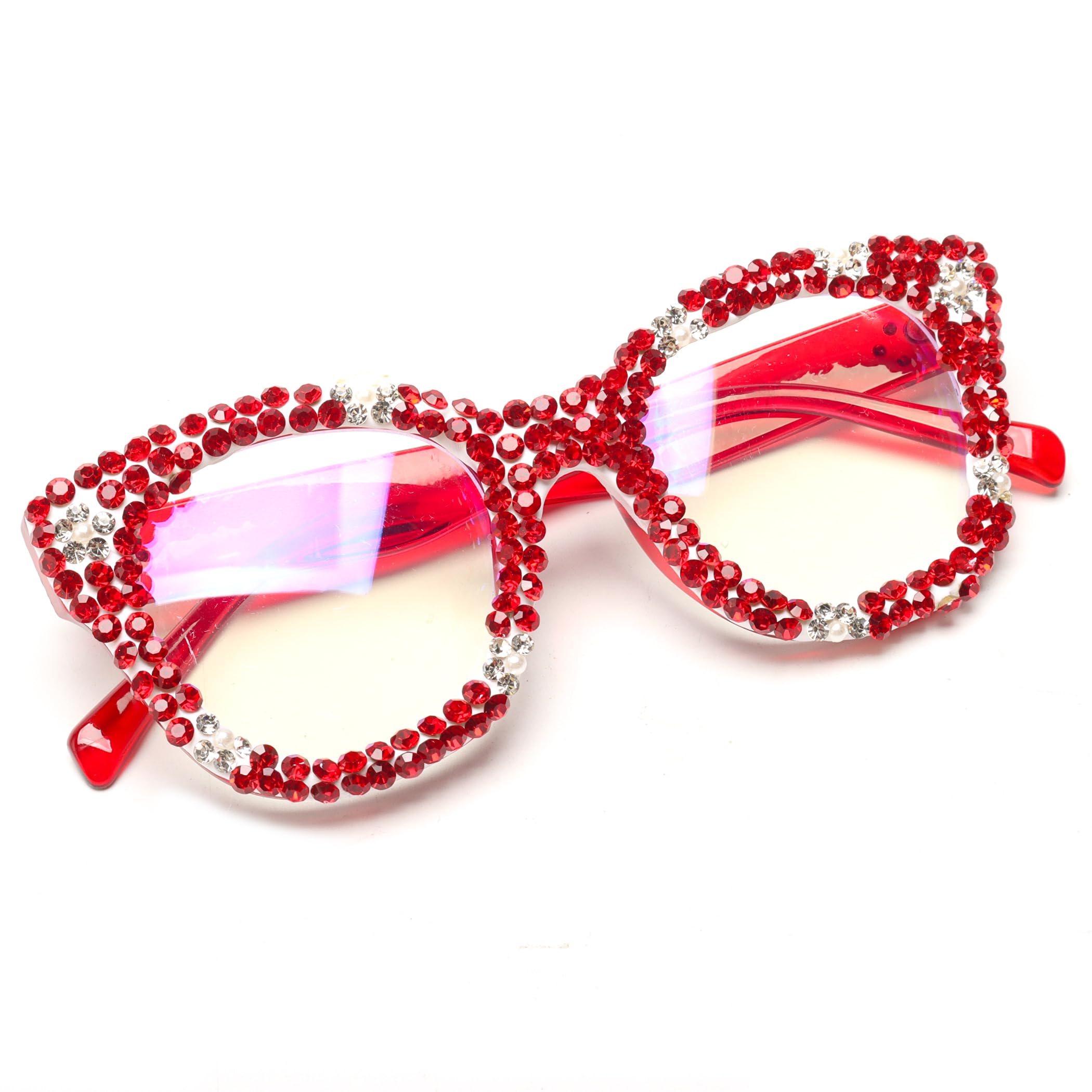 bullabulling Oversized Bling Rhinestone Reading Glasses for Women Readers Diamond Party Ladies Magnifying Blue Light Readers (red/clear, 1.75, x)