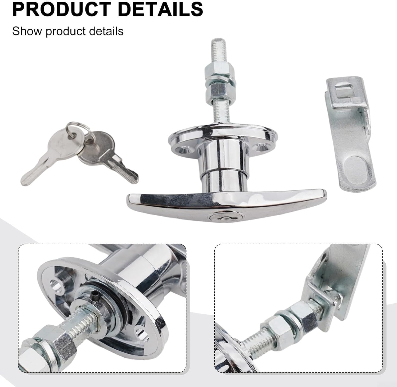 Zinc Alloy T Handle Lock Kit with Keys for Truck Cap Camper Shell Garage Door Secure Metal Latch Mechanism Silver Finish Hardware