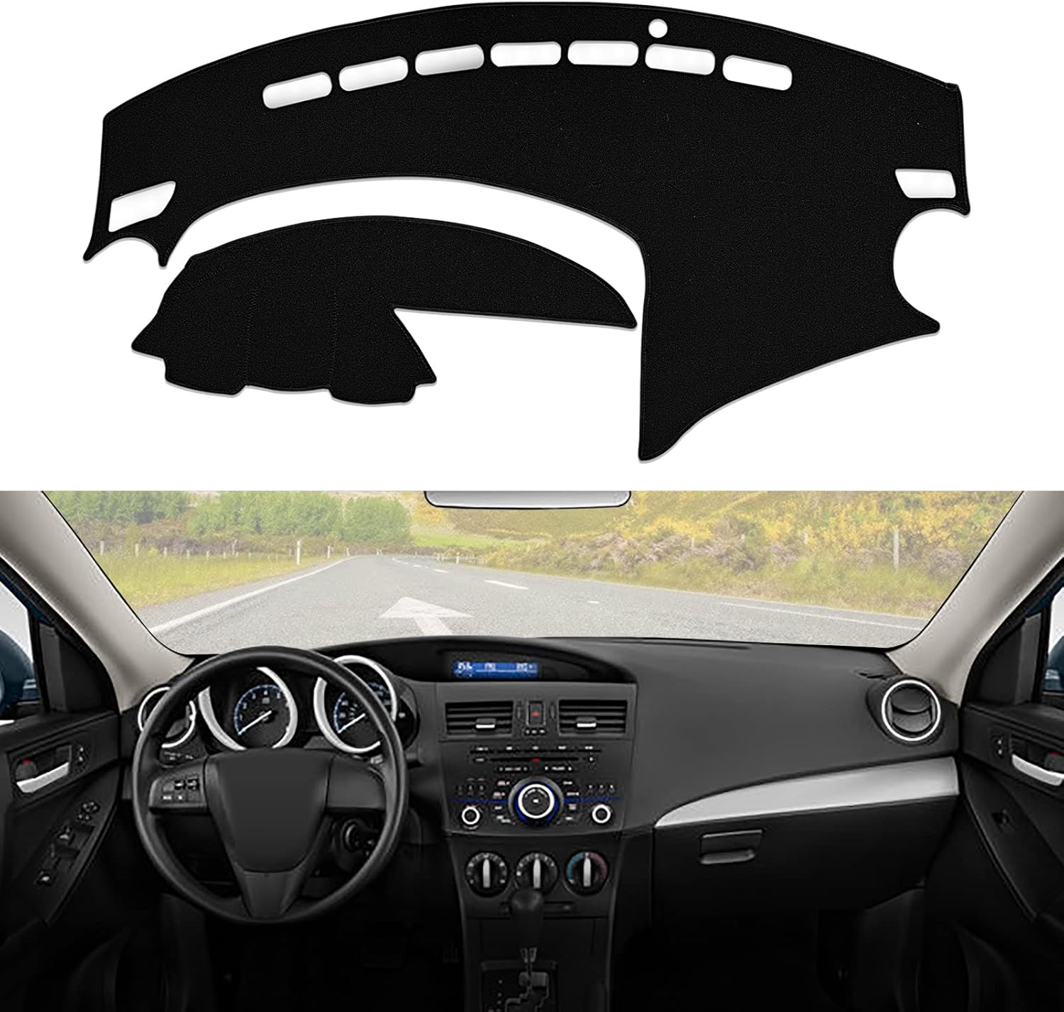 Dashboard Dash Cover Mat Carpet Compatible with 2010-2013 Mazda 3 Sedan/Hatchback/MazdaSpeed 3(Black)