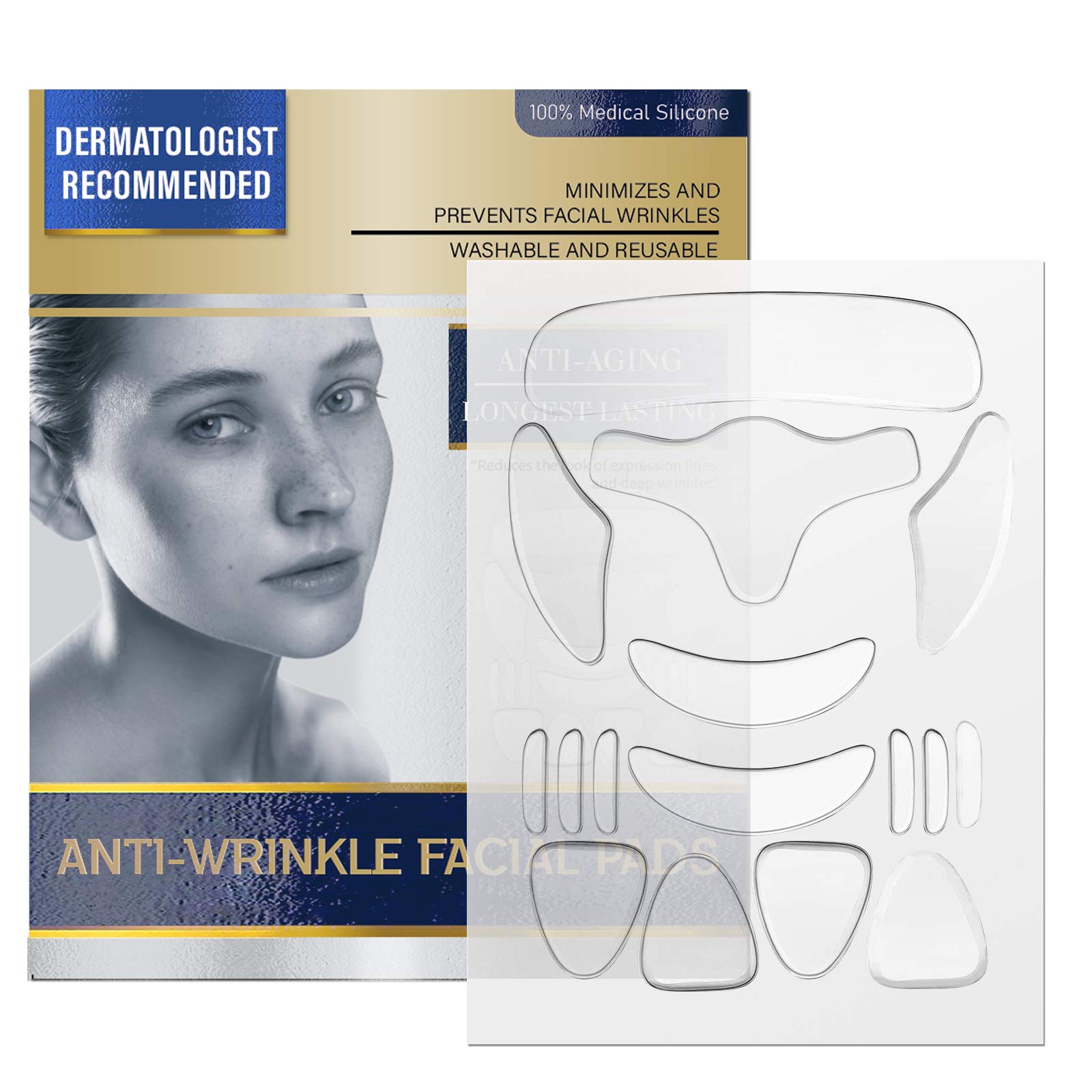 Facial Anti-wrinkle Patches,Reusable Silicone Facial Patches,Forehead Eye Face Anti Aging Patch for Prevent and Eliminate Wrinkles Fine Lines Skin Lifting(16Pcs)