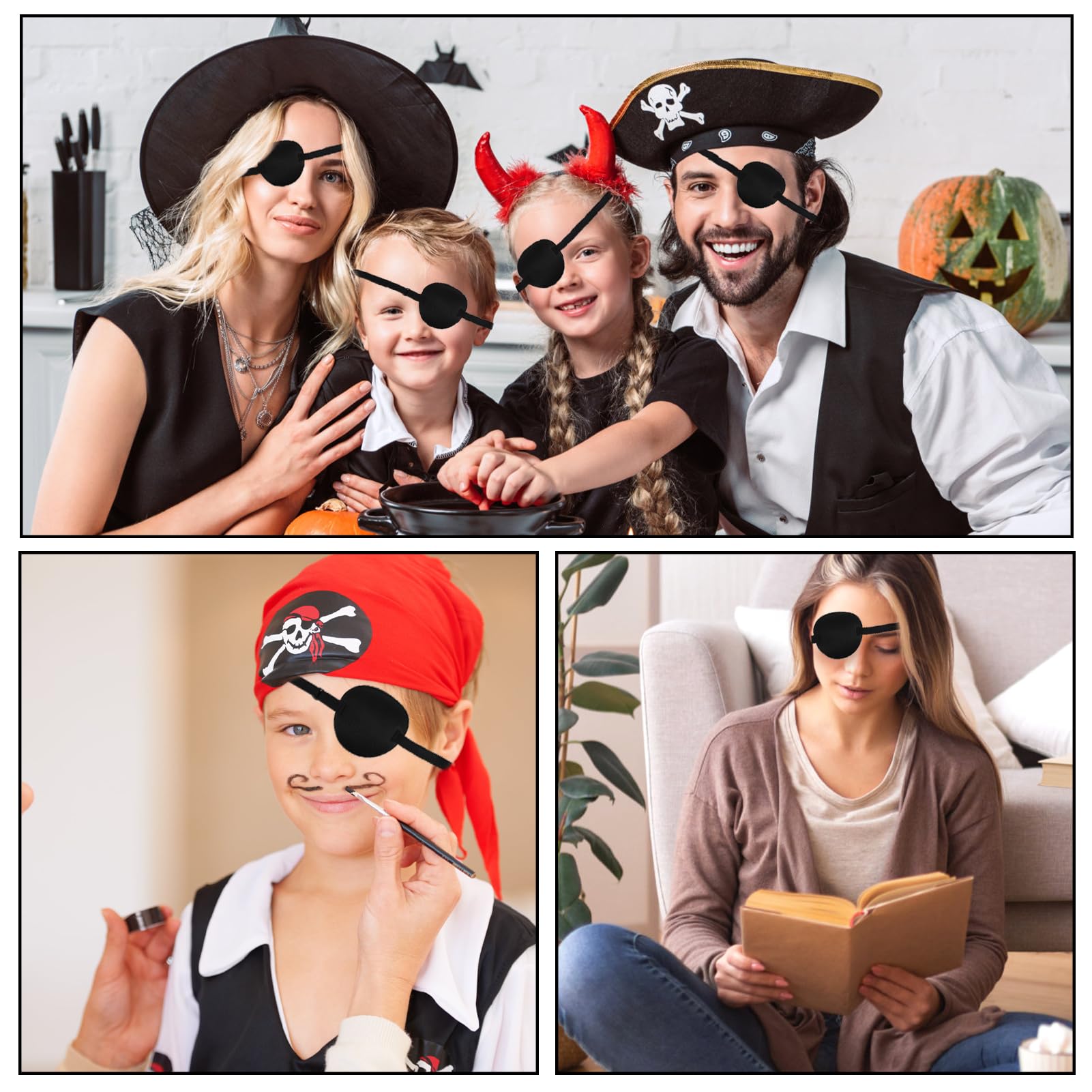 2 Pezzi Benda Medica per Occhio, Bende Regolabili per Occhio da Pirata, Bende Oculari per Bambini, Benda Mediche per Occhi, Comode Benda per Occhio per Strabismo(Nero)