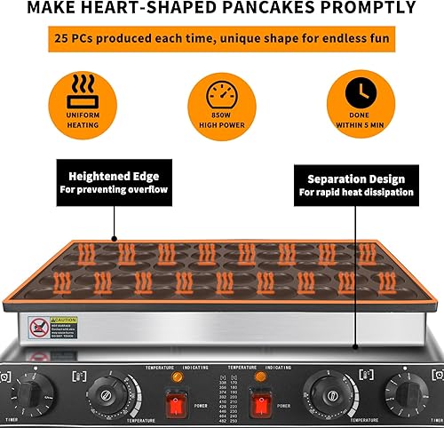 Miniatura 4 de KOOTEN Mini panqueques holandés, 50 wafleras grandes comerciales, máquina eléctrica para hacer crepas, máquina eléctrica antiadherente redonda con 2