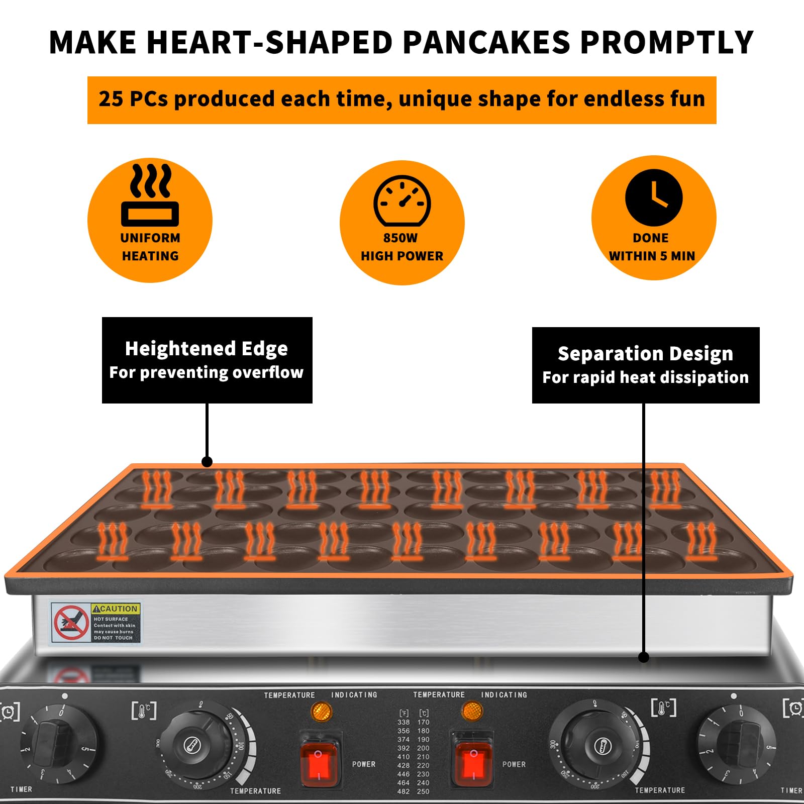 Mini panqueques holandés, 50 wafleras grandes comerciales, máquina eléctrica para hacer crepas, máquina eléctrica antiadherente redonda con 2 termostatos y 2 temporizadores de control separado 4
