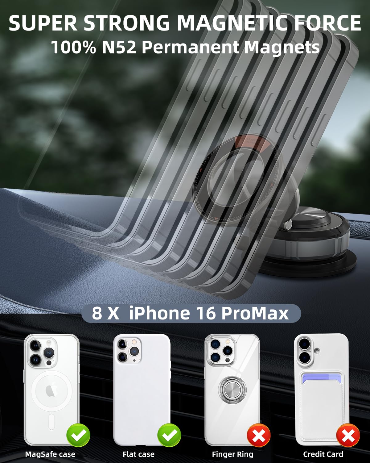MagSafe 360° verstellbare Vakuum-Saugnapfhalterung, Zinklegierung, Vakuum-Magnet-Handyhalterung, Handyhalter für Auto/Zuhause/Reisen, Saugnapf-Autohalterung für iPhone 17/16/15/14/13/Android