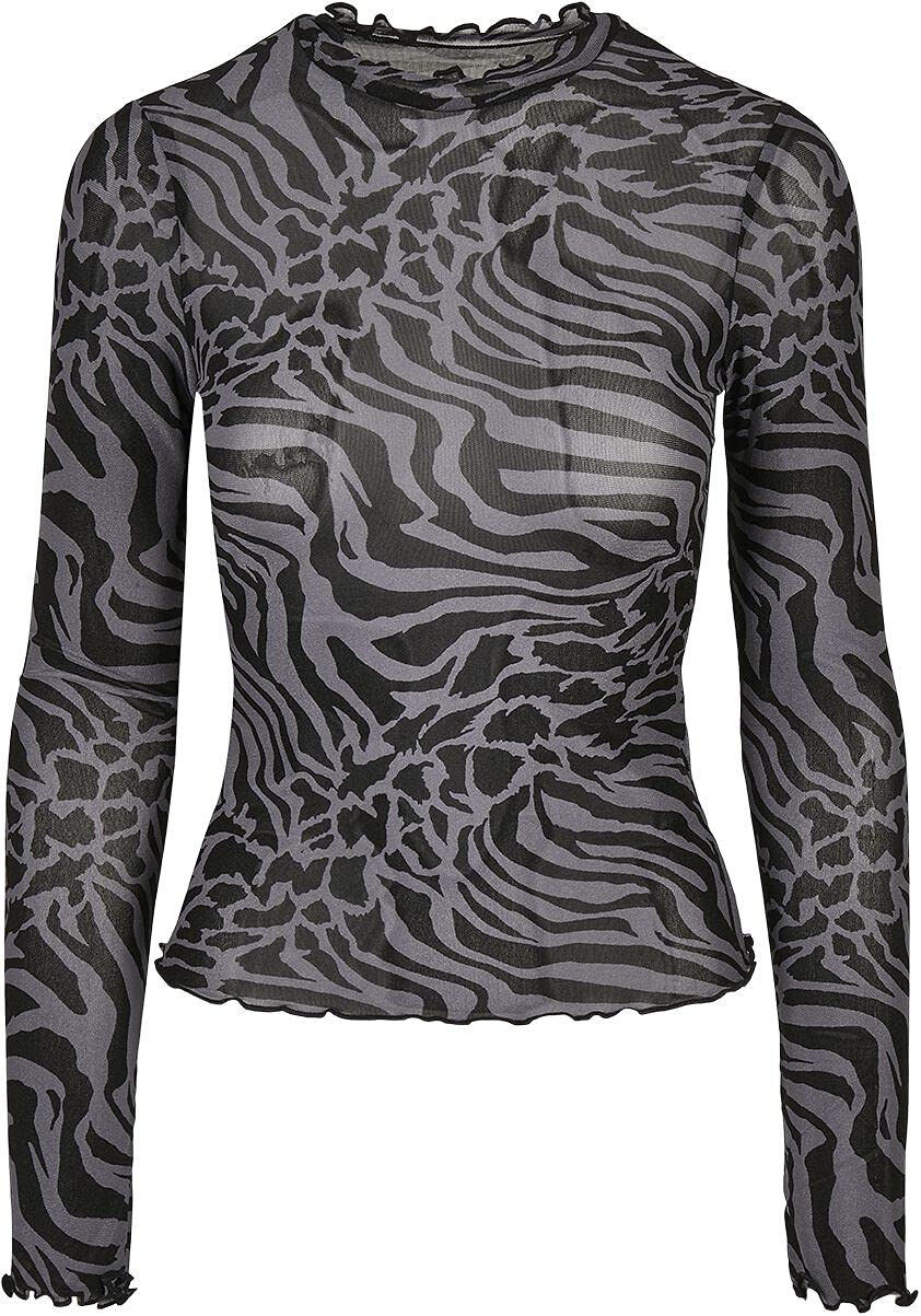 Urban Classics Women's Ladies AOP Mesh Turtleneck Longsleeve T-Shirt, Asphalt/Black, S