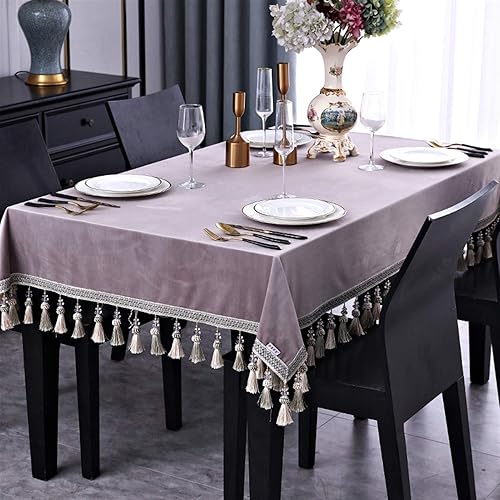 Miniatura 7 de Elegante y lujoso mantel cuadrado pequeño y grande de lujo, terciopelo sólido noble, rectangular, elegante, mantel con borlas, mantel rectangular