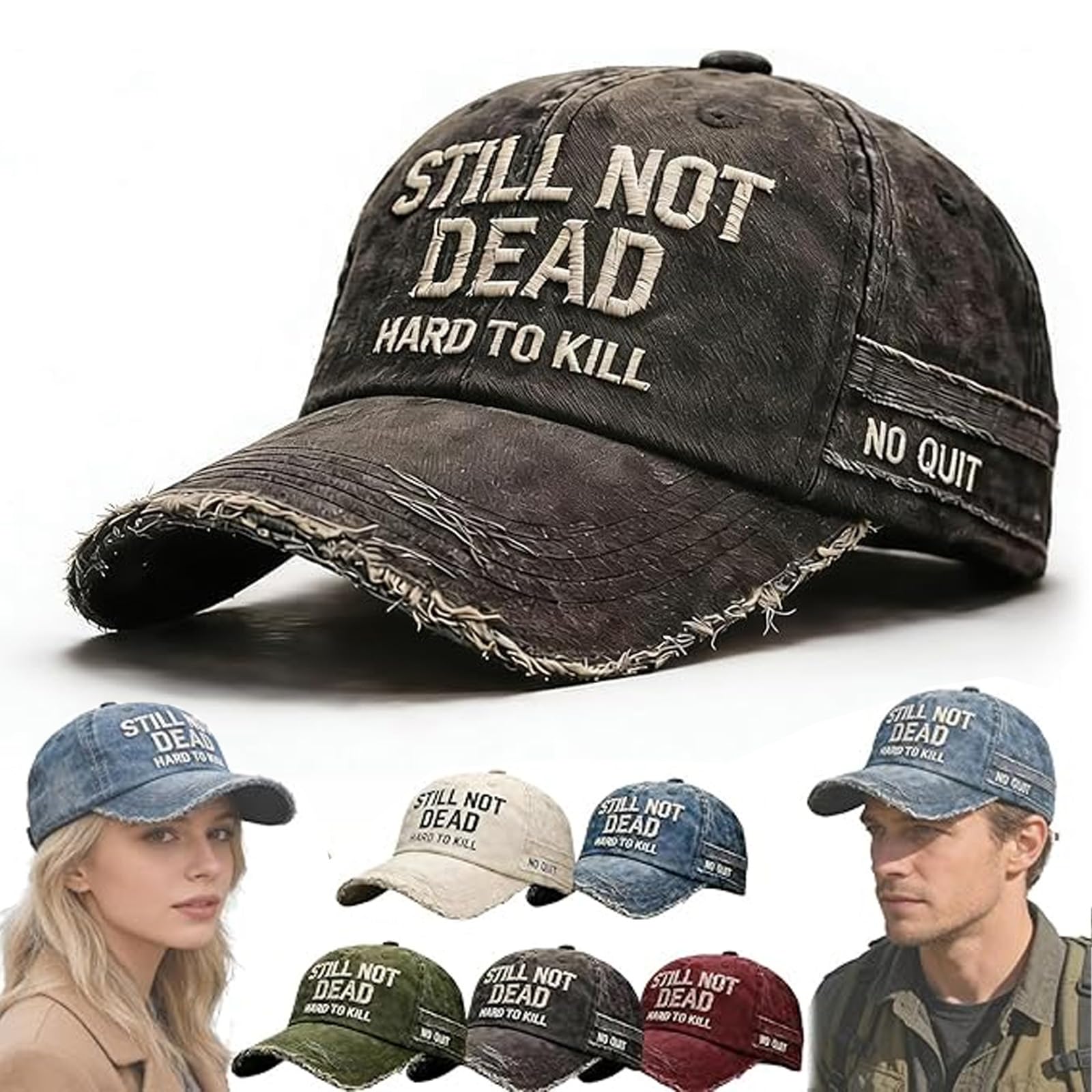 rialgirw Still Not Dead Cap Hard to Kill Hat - Funny Saying Humorous Baseball Caps, Vintage Dad Hat Break Distressed for Men Women (Black)