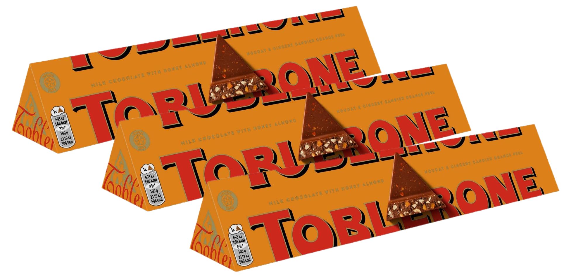 TobleroneOrange Twist Chocolate Bar, Swiss Chocolate with Honey and Almond Nougat, Treat for Sharing or Christmas Gifting 360 g (Pack of 3)