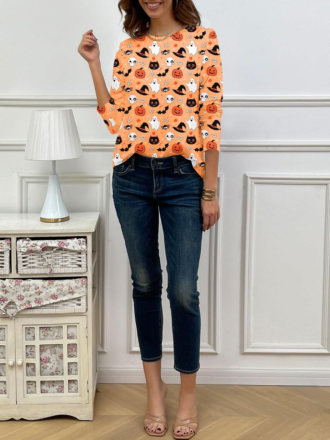 JUSTFASHIONNOW Womens Long Sleeve Tops Casual Shirts for Women Summer Flower Printed T Shirt Crewneck Floral Tee - Image 5