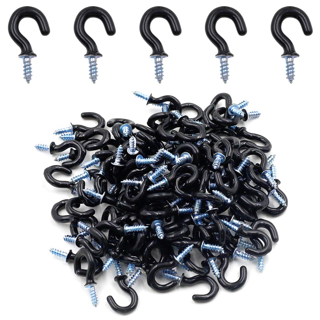 Biaungdo Vinyl Coated Metal Cup Hook, 1/2", Black, 100Pcs