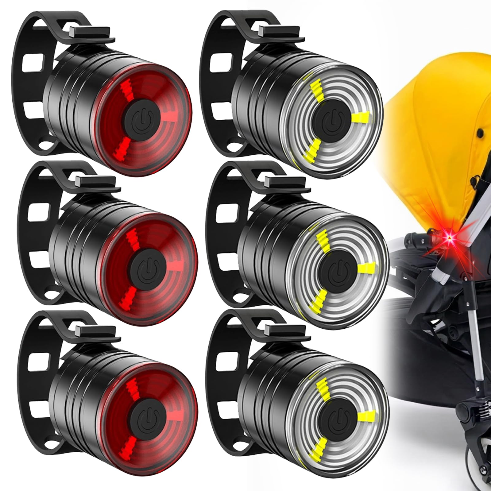 Vegena 6 luci per passeggino, luci a LED per passeggino, luce per passeggino, con 3 effetti di luce, riflettori, impermeabili, lampeggianti per zaino, per esterni, BY-HQY-BBCD-6S