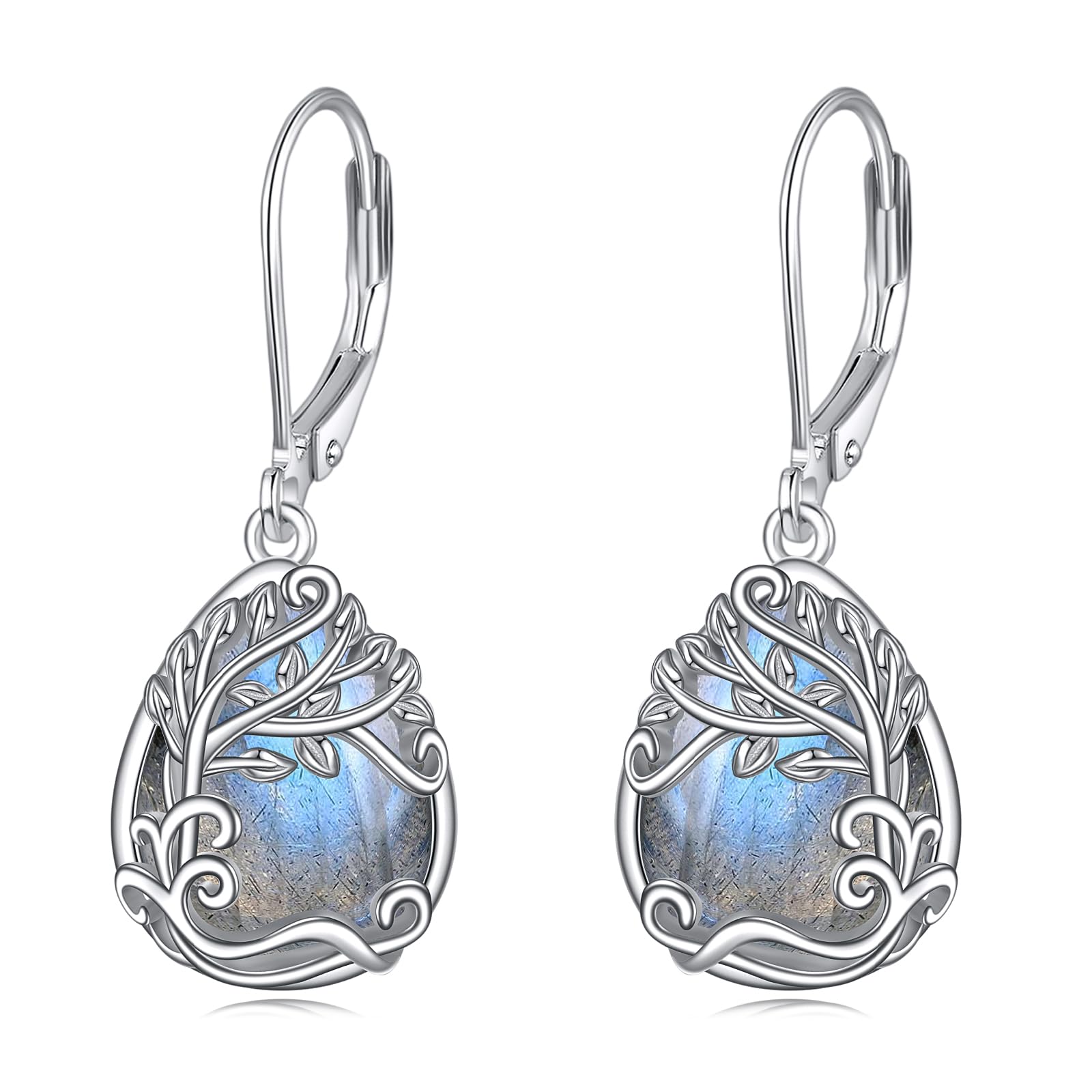 YAFEINIMoonstone Filigree Drop Dangle Teardrop Earrings 925 Sterling Silver Moonstone Leverback Earrings for Women Jewelry Gifts