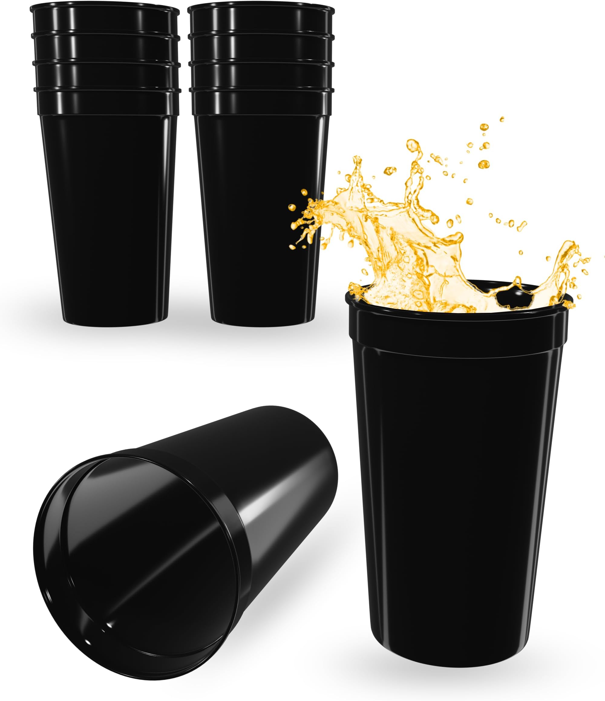 PartyPrints 10 Pack 22 oz Black Reusable Blank Plastic Cups, Colored Plastic Drinking Cups Food-Grade Stackable Water Cups for Party, Weddings, Events or DIY Projects